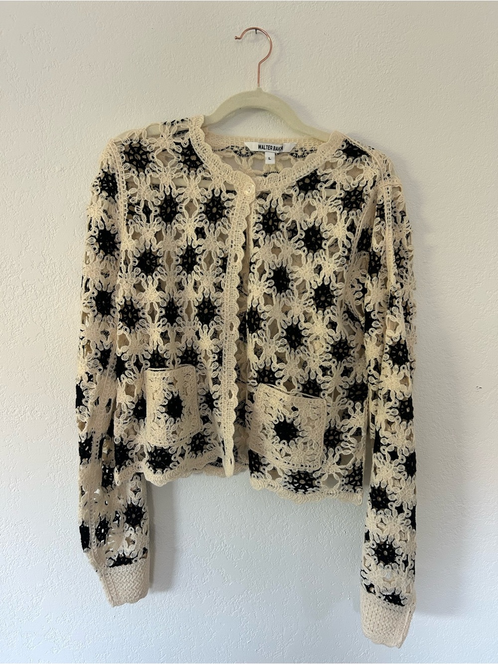 Walter Baker Cream and Black Crochet Cardigan